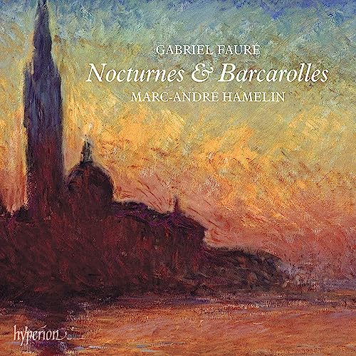 CD cover with a painted landscape of buildings against a sunset sky.