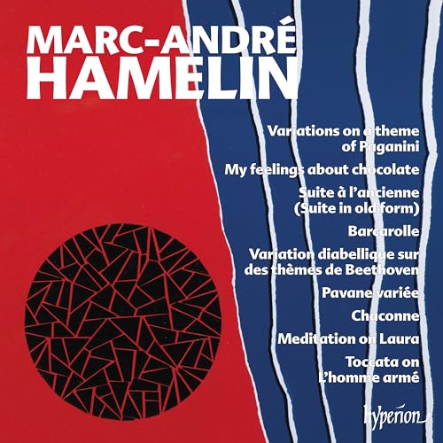 CD cover for Marc-André Hamelin’s “New Piano Works” with abstract design.