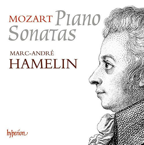 CD cover featuring a sketched portrait of Mozart and text “Piano Sonatas”.
