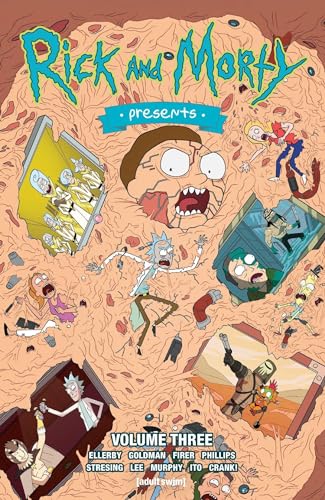 Rick and Morty comic book cover with characters and colorful chaos.