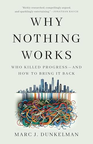 Book cover: "Why Nothing Works" with cityscape emerging from tangled cords.