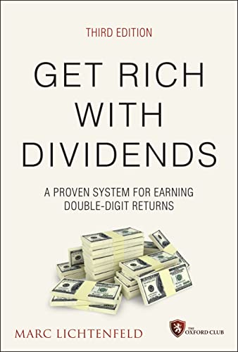 Book cover: "Get Rich with Dividends," third edition, with money illustration.