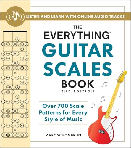 Book cover: "The Everything Guitar Scales Book, 2nd Edition" with guitar image.