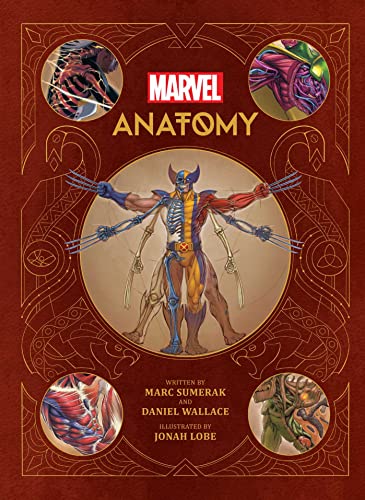 Book cover showing Wolverine in a Vitruvian Man pose with anatomical diagrams in circles.