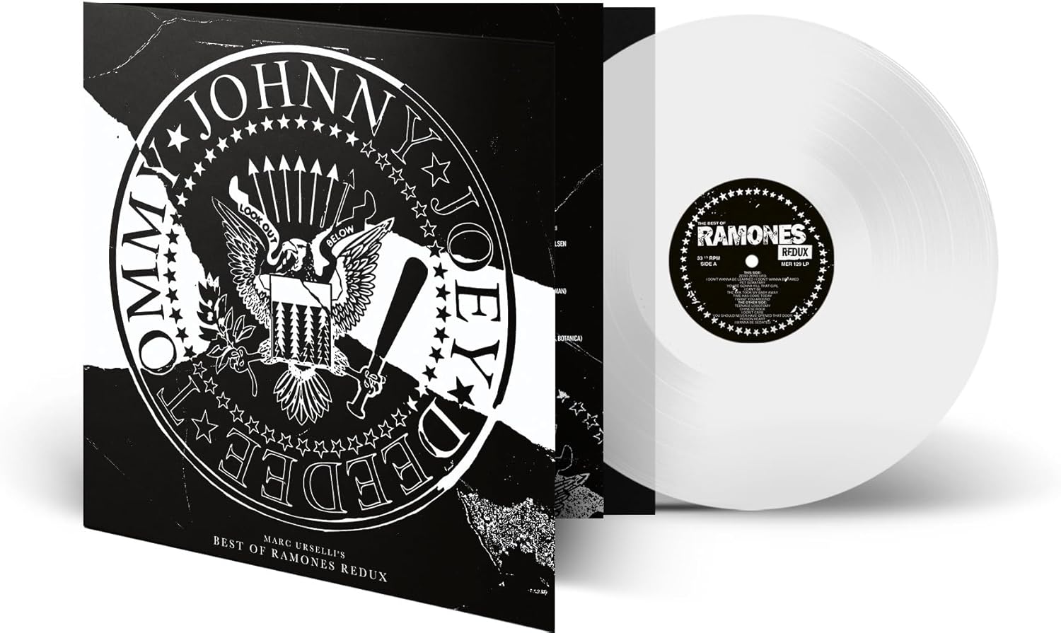 Ramones vinyl record with black and white cover featuring an eagle design.