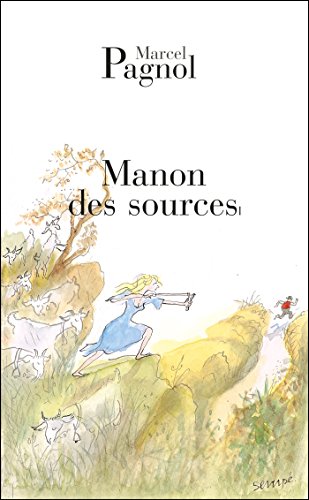Book cover: “Manon des sources” with illustration of a girl and goats.