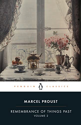 Book cover: "Remembrance of Things Past Volume 2" with still life scene.