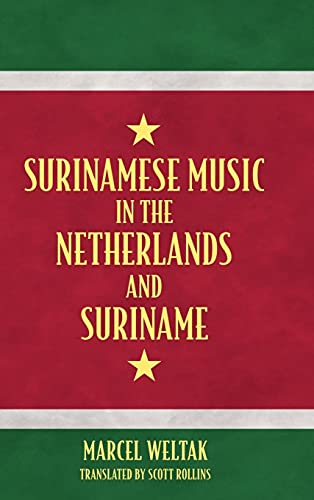 Book cover: "Surinamese Music" with Suriname flag colors and stars.