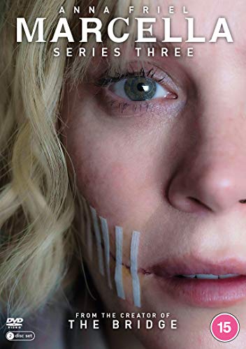 The alt text for the image is: "DVD cover of Marcella Series 3 featuring a woman's face with tears."