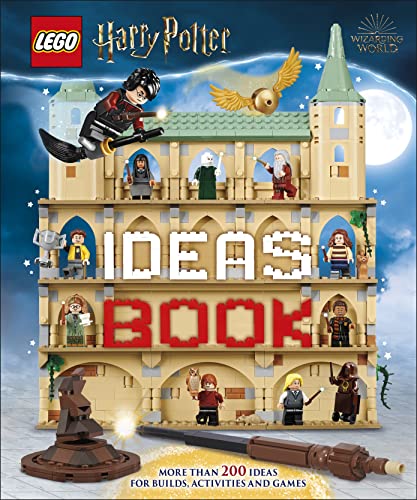 LEGO Harry Potter ideas book with builds, minifigures, and Hogwarts castle.