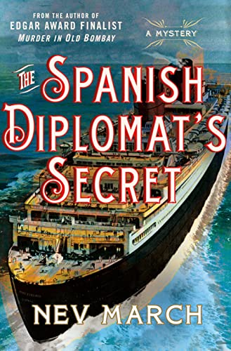 Book cover: ocean liner with red title text, "The Spanish Diplomat's Secret".