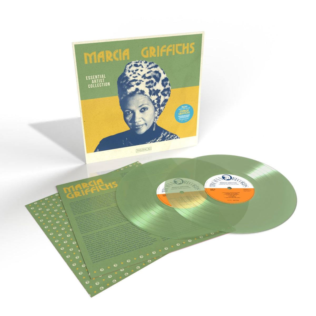 Marcia Griffiths vinyl record set with green discs and illustrated cover art.