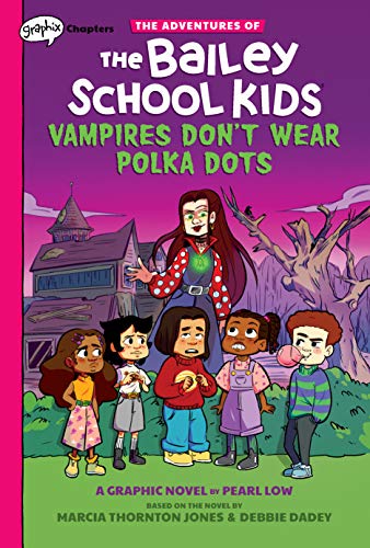 Book cover: children and a vampire stand before a spooky house.