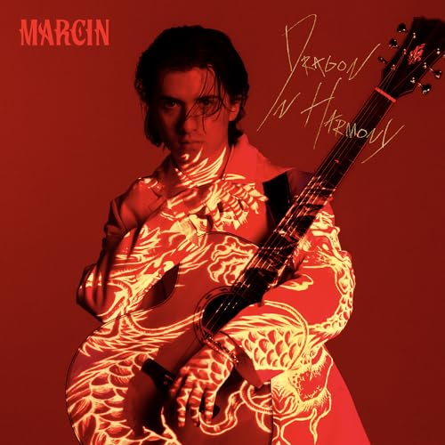 Marcin album cover featuring a musician with a guitar and dragon imagery.