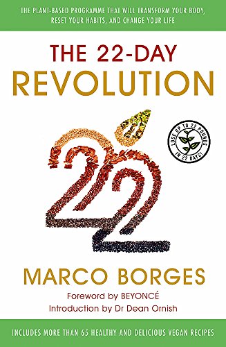 Book cover: "The 22-Day Revolution" with number 22 formed from vegetables.