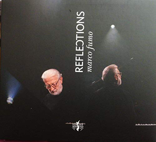 "Album cover with two men under spotlights, titled 'Reflections' by Marco Fumo."
