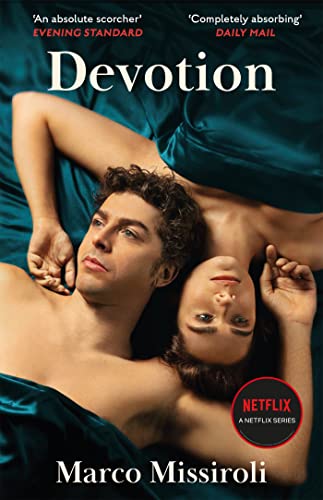 Book cover: couple in bed, title "Devotion" by Marco Missiroli, Netflix series.