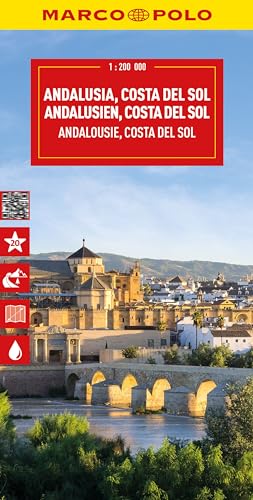 Red Marco Polo map of Andalusia, Costa Del Sol with Cordoba skyline.