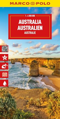 Red Australia map cover featuring the Twelve Apostles coastline.