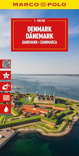 Red and yellow Denmark map cover with Kronborg Castle image.
