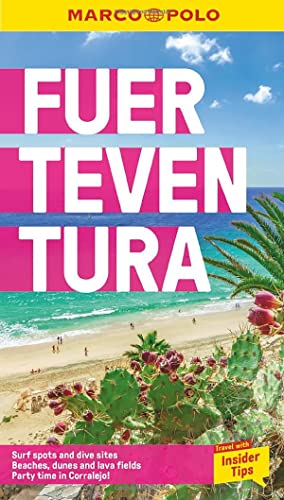 Fuerteventura travel guide cover with beach scene and large white text.