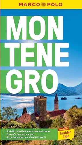 Montenegro travel guide cover with coastal town and mountainous landscape.