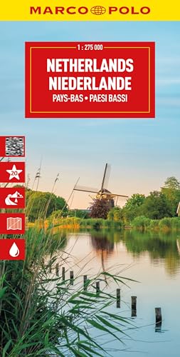 Marco Polo map cover of the Netherlands featuring a windmill by a lake.