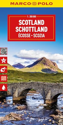 Scotland road map cover with stone bridge and mountain landscape.
