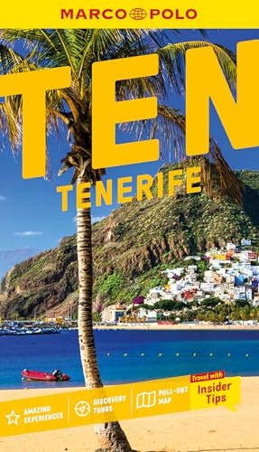 Tenerife travel guide cover with palm tree, coastline, and yellow text.