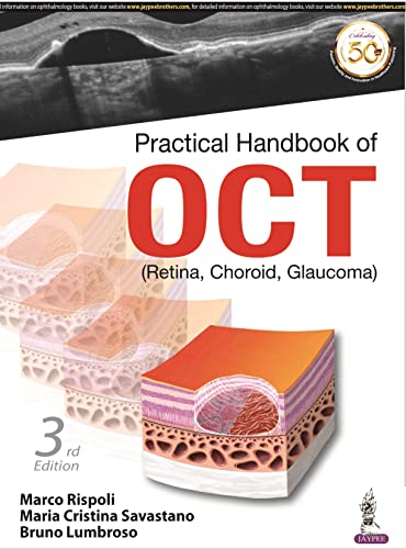 Book cover: "Practical Handbook of OCT (Retina)" with eye scan imagery.