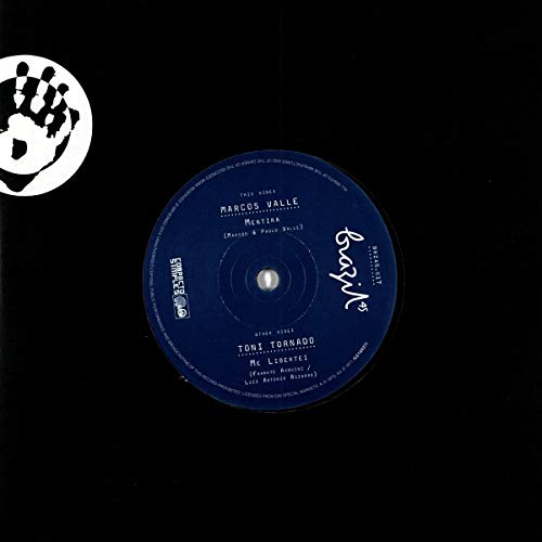 Dark blue 7-inch vinyl record label with white text and logos.