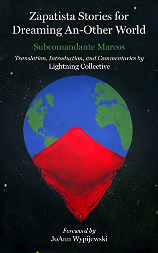 Book cover: dark background, Earth image with red landmass, title text.