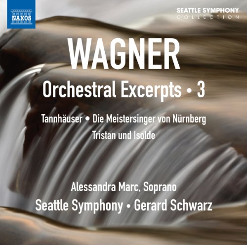 CD cover for Wagner Orchestral Excerpts Vol. 3 with a waterfall background image.