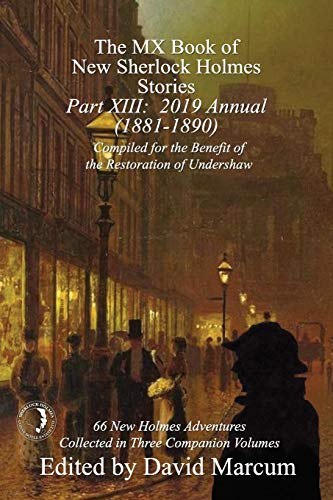 Book cover: Victorian street scene with Sherlock Holmes silhouette.