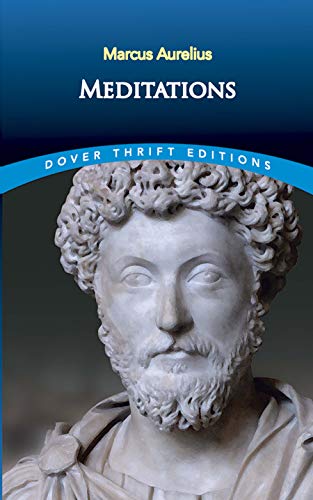 Book cover featuring a marble bust of Marcus Aurelius against a blue background.