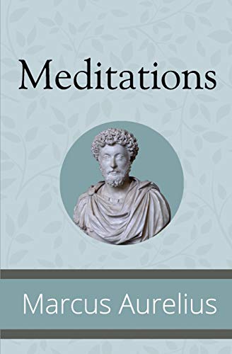 Book cover for Meditations by Marcus Aurelius featuring a classical bust of the author.