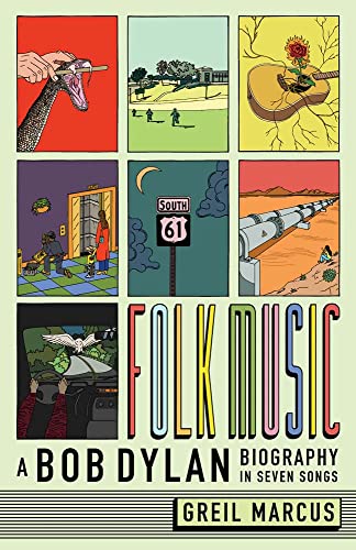 Book cover with nine illustrated panels and bold red title: "Folk Music".