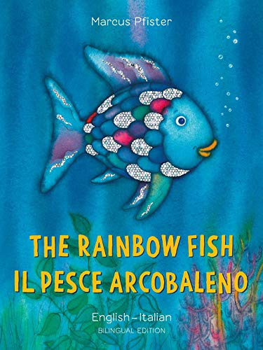Cover of "The Rainbow Fish" bilingual book, featuring a shimmering fish.