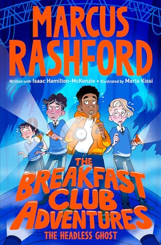 Book cover featuring three children with flashlights, investigating a ghost.