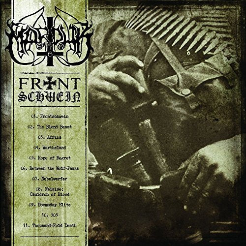 Sepia-toned album cover with soldier's hands holding a gun and grenades.
