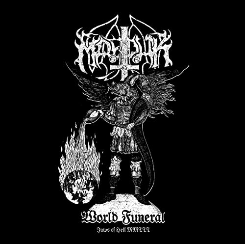 Black and white album cover depicting a horned figure pouring liquid onto flames.