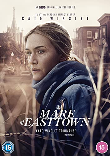 Kate Winslet in a police jacket on the Mare of Easttown DVD cover.