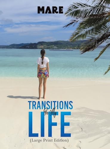 Book cover: woman on beach, title “Transitions in My Life.”