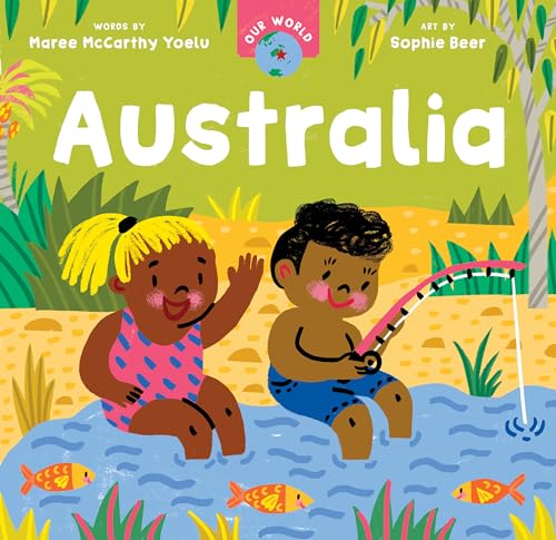 Book cover: "Our World: Australia" with illustrated children fishing.