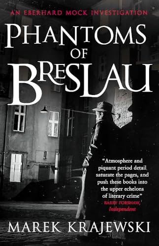 Book cover: "Phantoms of Breslau" featuring a man in a hat and city buildings.