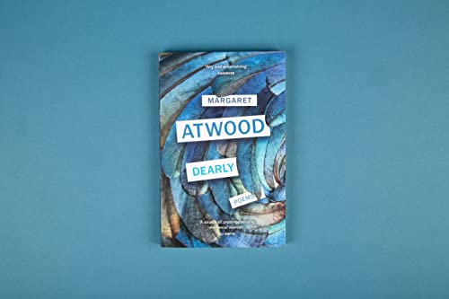 Book cover for “Dearly” by Margaret Atwood, with blue and white swirls.