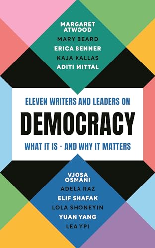 Book cover titled Democracy with colorful geometric shapes and a list of eleven contributors.