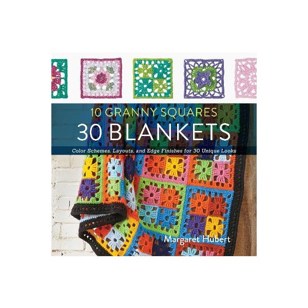Book cover featuring colorful crocheted granny square blankets and patterns.