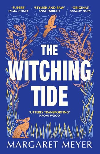 Book cover: blue background, white text, hare, bird, and floral designs.