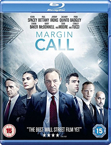 Blu-ray cover for Margin Call featuring a cast ensemble against a city skyline background.